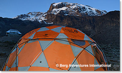 Our dining tent at Barranco Camp with clear views of Kilimanjaro