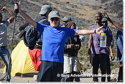 Frank Giustra celebrating his arrival at Barranco Camp