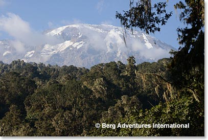 Enduring mystery. The summit of Kilimanjaro rises above the plains and forests of East Africa.