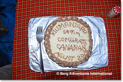 What a great success! And our Berg Adventures support team cooked us a celebration cake, which was presented to us when we reached the Forest Camp late in the day.