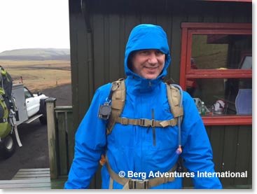 Blaine ready to hike in the rain