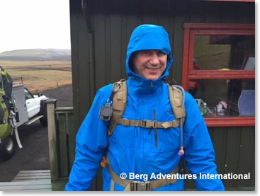 Blaine ready to hike in the rain