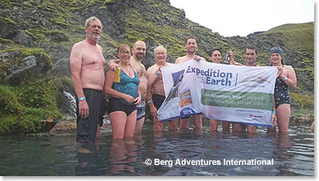 Enjoying a soak in the hot springs