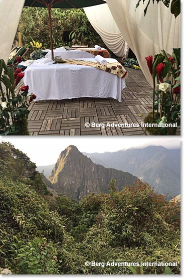 The massage table with views to Machu Picchu