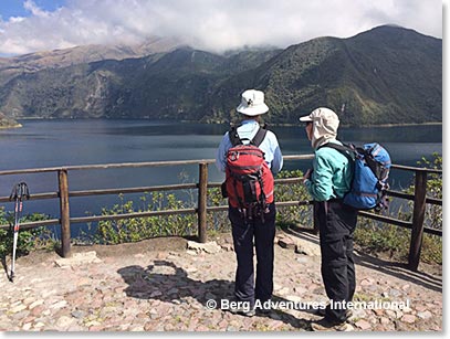 Paule and Linda admiring the beautiful views of the lake at the trail head