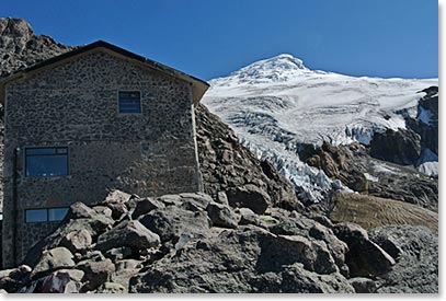 Cayambe Hut with the volcano on the background