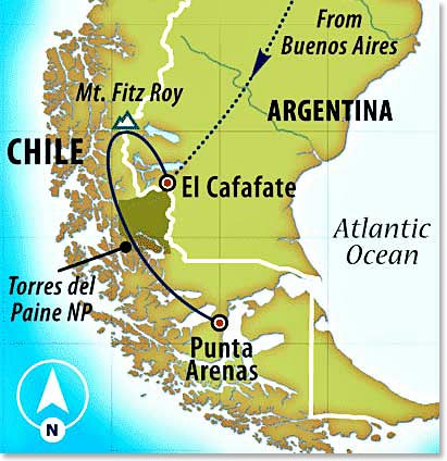 A map of our stops in Patagonia