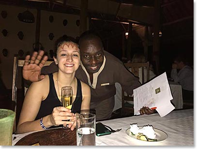 Jessica Souza with waiter at Tarangeri Treetops - we will be here tomorrow night as well!