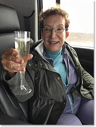 Marjorie toasts to a great African overland adventure, finally underway