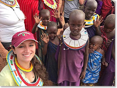 Visiting the Maasai Village was an unexpected and memorable experience.  Jessica Souza with the children