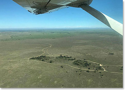 Flying over Kopes (rock outcroppings) of the Serengeti