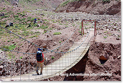 One of the first landmarks is the suspension bridge across the Horcones River.