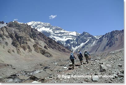 Hiking towards the South Face of Aconcagua