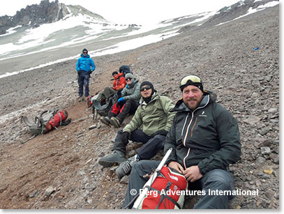 Francisco, Maria, Colin, Winston and Chad just below Camp I, weather getting better.