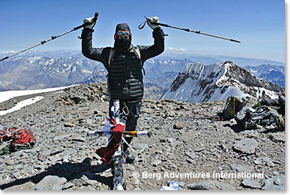 Chad Brennand on the summit of Aconcagua - proud of his accomplishment