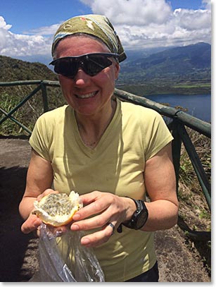 Kristine trying a local fruit