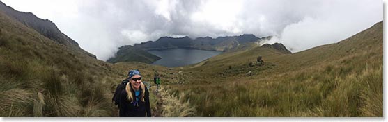 Climbing Fuya Fuya with Mojanda Lake on the background