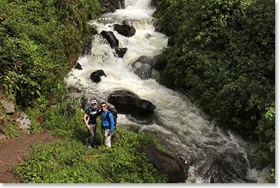 Kristine and Michael getting a closer look at the waterfall