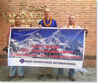 Mark, Chris and Ang Temba at the Yak Yeti Hotel 