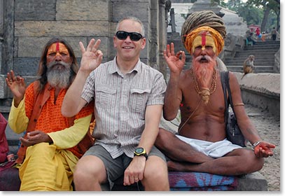 Mark hanging with the Holy men at Pashupatinath