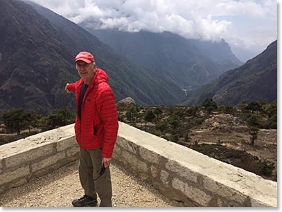 We can look down from Namche to the trails that led us from Phakding and Lukla far below.