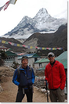 Chris and Mark with Ama Dablam from Pangboche