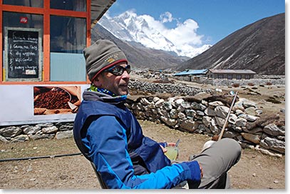 Chris chilling at the bakery with amazing views