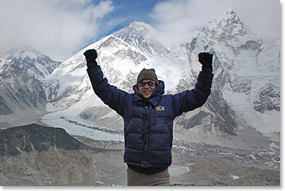 Chris with Khumbu Glacier and Everest behind