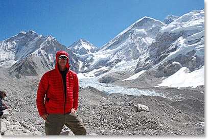 Mark with the glacier leading to B.C. behind