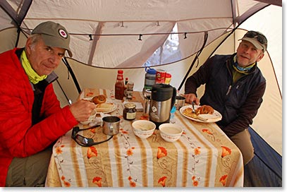 Mark and Chris relaxing at Island Peak Base Camp