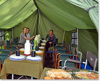 Dining preparation in the dining tent