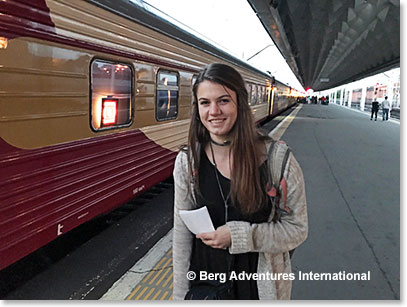 Mathes about to board the Grand Express midnight train to Moscow