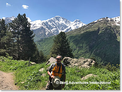 Takis with Mount Elbrus in the background