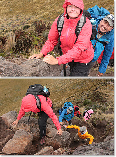Sue Macdonald starting the climbing section of Fuya Fuya