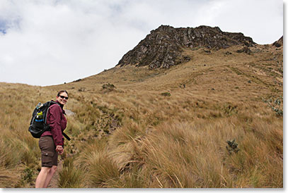 Leah Brulotte approaching the climbing section of Fuya Fuya