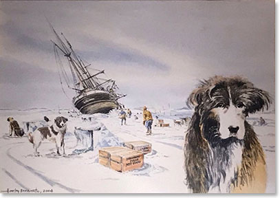 Drawing memorializing Shackleton dogs at the Shackleton Bar in Punta Arenas