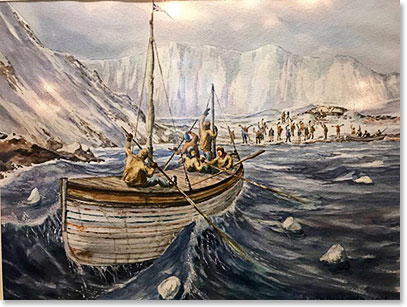 April 2016: Shackleton leaving his men on Elephant Island to go to look for help. He eventually got to Punta Arenas where he raised the funds and the support to return for them