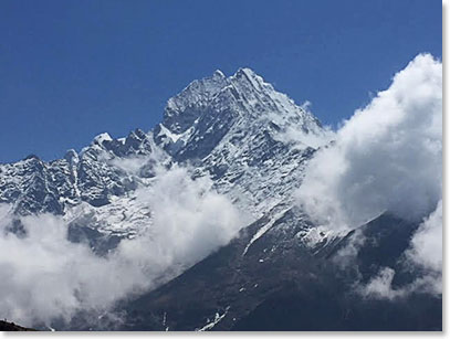 The mountain Thamserku towers above Namche