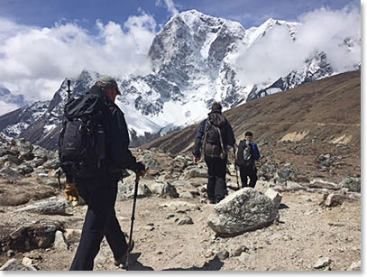 Trekking off the Khumbu Glacier