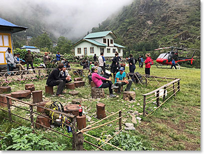 We had to land in Surki and turn around due to bad weather and made another attempt at 3:32pm but this time we made it to Namche. The pilot found a hole in thick clouds