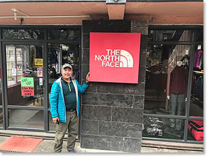 And Temba at the North Face store in Namche 