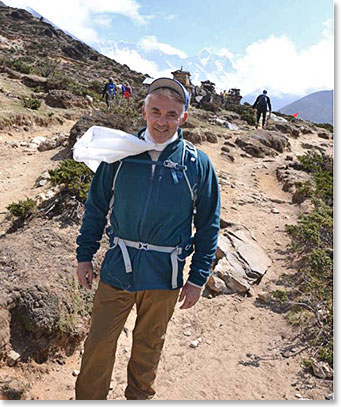 Frank Giustra looking strong and well acclimatized on the trail to Pheriche