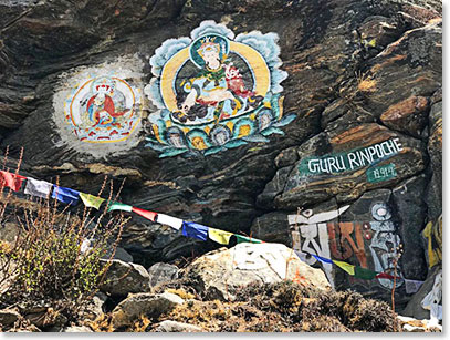 We saw a rock painting of Guru Rinpoche on the trail to Pheriche