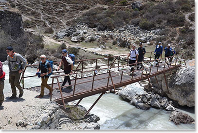 Crossing the bridge below Pheriche