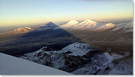 Amazing view of the shadow of Sajama as we get higher