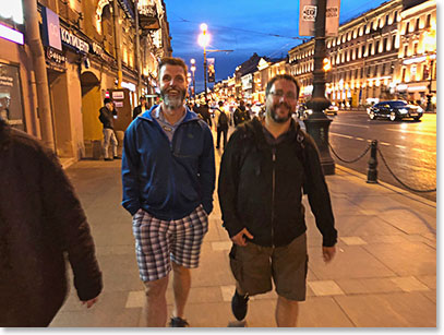 Walking from our hotel in St. Petersburg to the train station