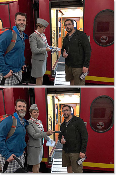 Our documents are checked carefully before we board the Red Arrow Midnight train to Moscow