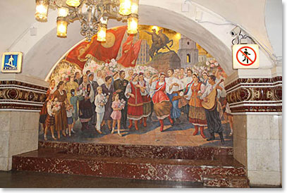 Moscow Metro – here a mosaic representing the union of the old Russia