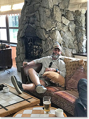 Shannon relaxing at Seven Summits Hotel