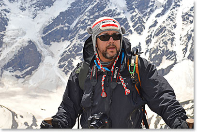Joe wearing one of his hats in the Caucasus Mountains